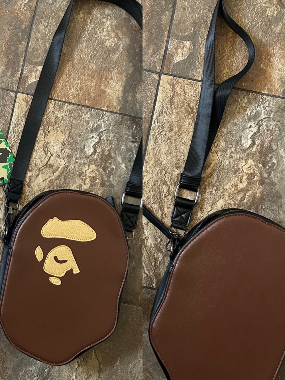 & Other Stories Brown Crossbody Messenger Bag with Yellow Patch